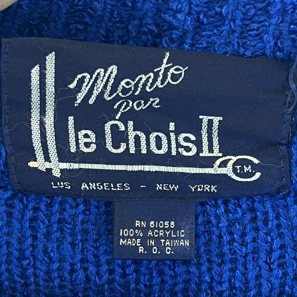 Vintage Monto par le Chois II Royal Blue Long Cardigan 100% Acrylic Chunky Knit - Picture 6 of 10